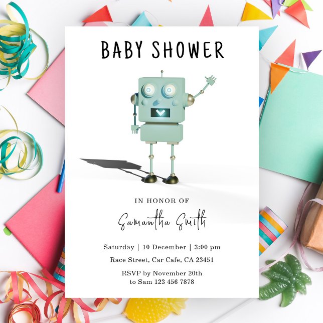 Invitation Douce Baby Shower de robot mignon (Créateur téléchargé)