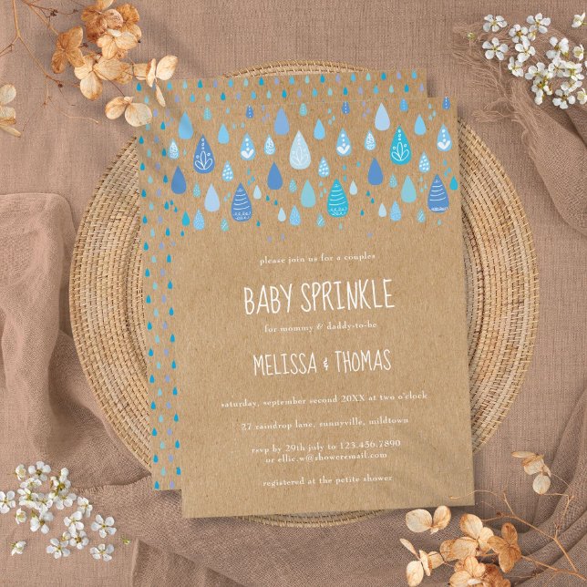 Invitation Douce Baby Shower des Gouttes de Pluie Bleues pour (Cute Blue Raindrops Couples Baby Shower Sprinkle Invitation)
