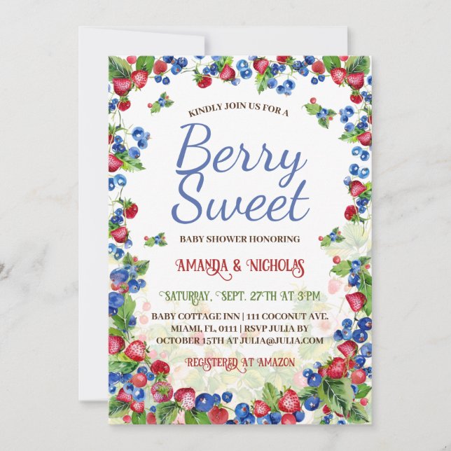 Invitation Douce Baby Shower d'Été aux Fruits Rouges  (Devant)