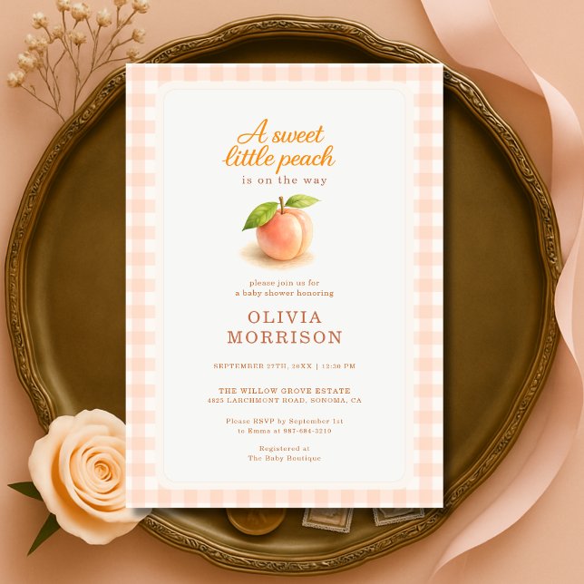 Invitation Douce Baby Shower Été Carreau Pêche Bébé (Créateur téléchargé)