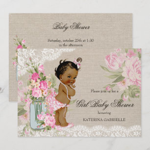 Invitation Douce Baby Shower Ethnique Chic Démodé Broderie Fl