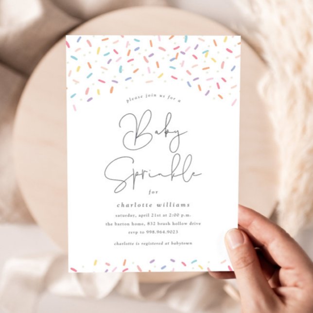 Invitation Douce Baby Shower Fête avec Arc-en-ciel de Paillet (Cute rainbow sprinkles baby sprinkle shower invitations.)