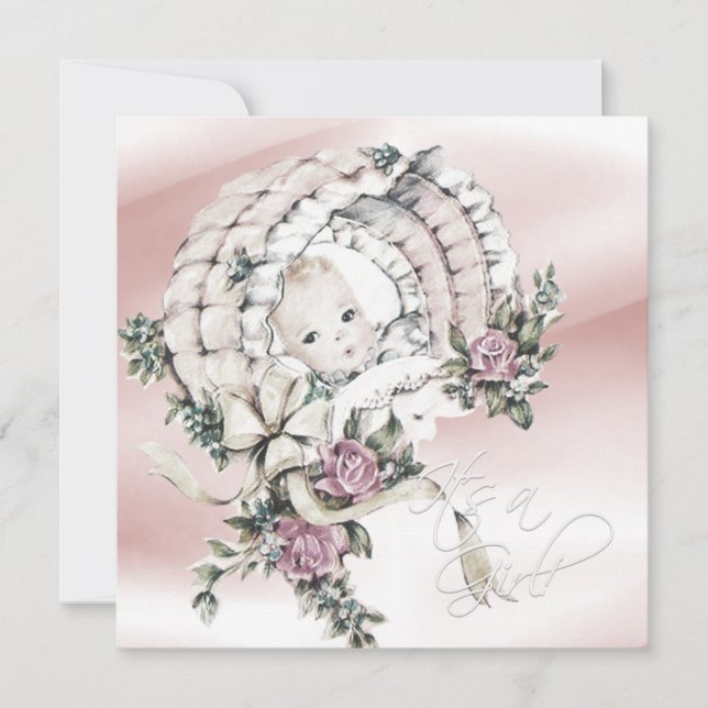 Invitation Douce Baby Shower Fille Rose et Gris (Devant)