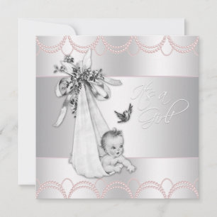 Invitation Douce Baby Shower Fille Rose Vintage