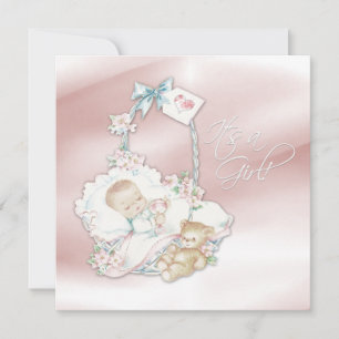 Invitation Douce Baby Shower Fille Rose Vintage
