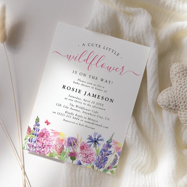 Invitation Douce Baby Shower Fleur des Champs à l'aquarelle  (Créateur téléchargé)