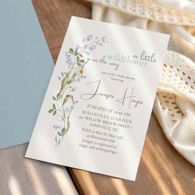 Invitation Douce Baby-Shower Fleur Sauvage Aquarelle (Créateur téléchargé)