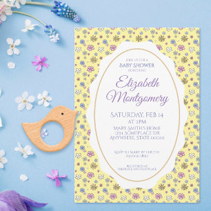 Invitation Douce Baby Shower Fleurie Jaune pour Petite Fille 