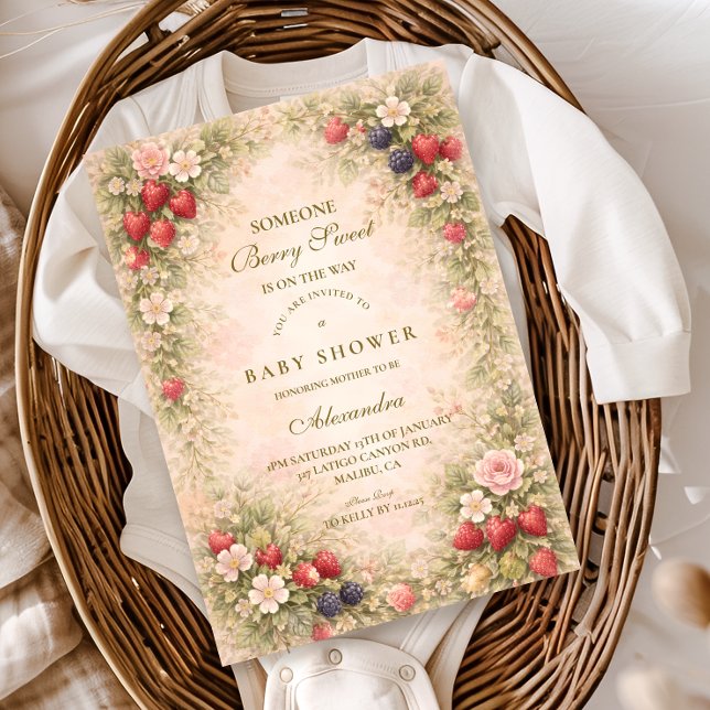 Invitation Douce Baby Shower Florale aux Fruits Rouges (Créateur téléchargé)