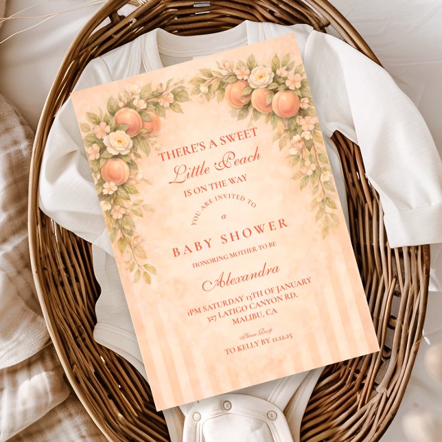 Invitation Douce Baby Shower Florale aux Pêches (Créateur téléchargé)