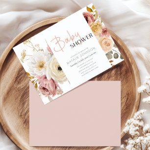 Invitation Douce Baby Shower Florale de Printemps Automne Fil