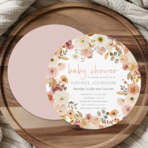 Invitation Douce Baby Shower Florale Ronde Printemps Automne