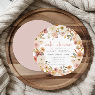 Invitation Douce Baby Shower Florale Ronde Printemps Automne
