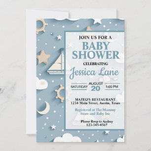Invitation Douce Baby-Shower Garçon Bleu Pastel Marin