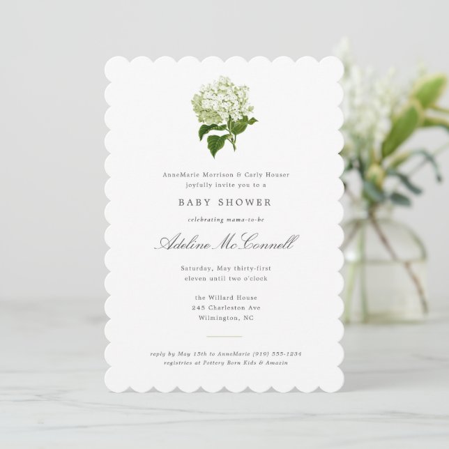 Invitation Douce Baby Shower Grandmillennial Hydrangea Blanch (Debout devant)