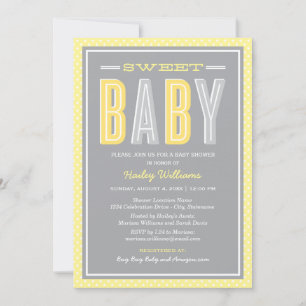 Invitation Douce Baby Shower Jaune Gris Foncé Typographie Gra