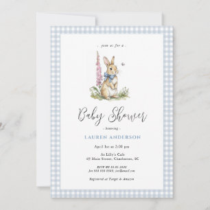 Invitation Douce Baby Shower Lapin Bleu Garçon 