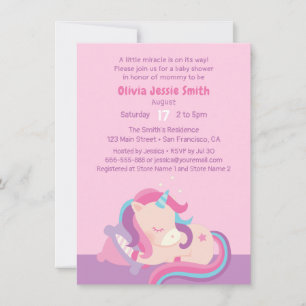 Invitation Douce Baby-Shower Licorne Bébé Endormi