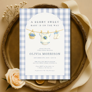 Invitation Douce Baby Shower Linge à Linge Baies Bleues