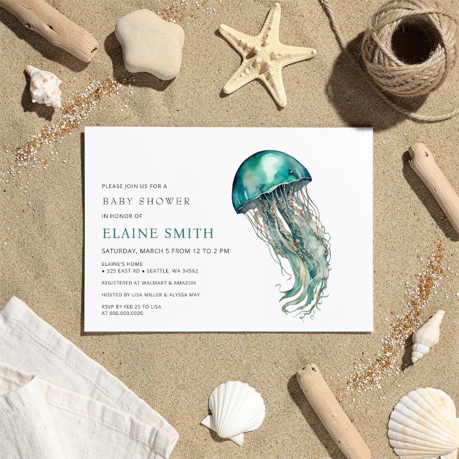 Invitation Douce baby shower méduse sous la mer (cute Under the sea jellyfish baby shower Invitation)