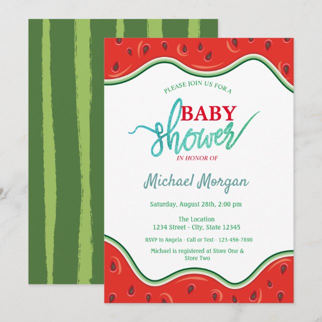 Invitation Douce Baby Shower Melon (Devant / Derrière)