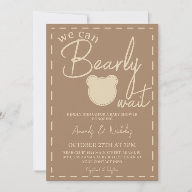 Invitation Douce Baby Shower Moderne Beige Marron Mixte (Devant)