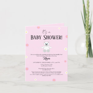 Invitation Douce Baby Shower Ours en Peluche Rose