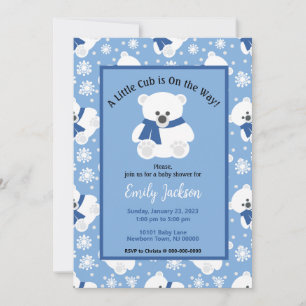 Invitation Douce Baby Shower Ours Polaire et Flocons de Neige