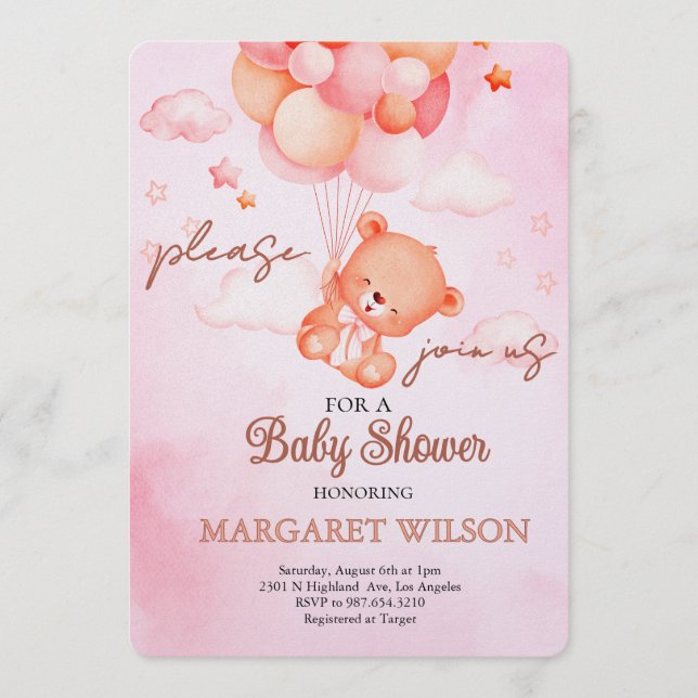 Invitation Douce Baby Shower Ourson (Devant)