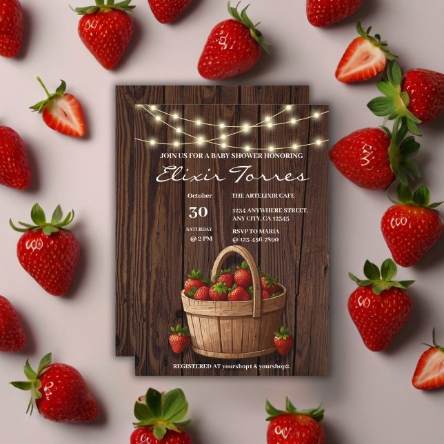 Invitation Douce Baby Shower Panier en Bois de Fraise (Créateur téléchargé)