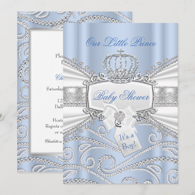 Invitation Douce Baby Shower Petit Prince Bleu Garçon (Devant / Derrière)