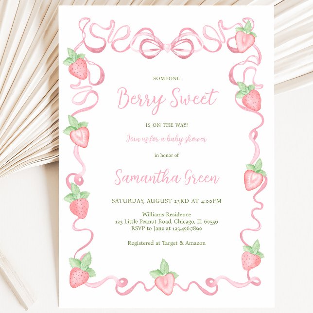 Invitation Douce Baby Shower Rose aux Fruits (Créateur téléchargé)