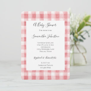 Invitation Douce Baby Shower Rose Blanc Carreaux Rayures Fémi