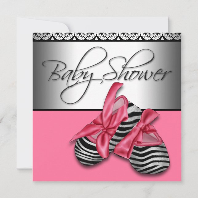Invitation Douce Baby Shower Rose et Noir (Devant)