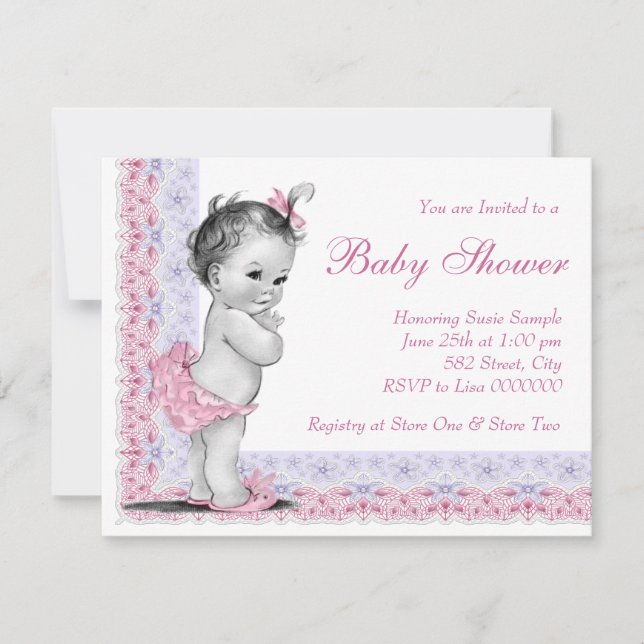 Invitation Douce Baby Shower Rose et Violet pour Bébé (Devant)