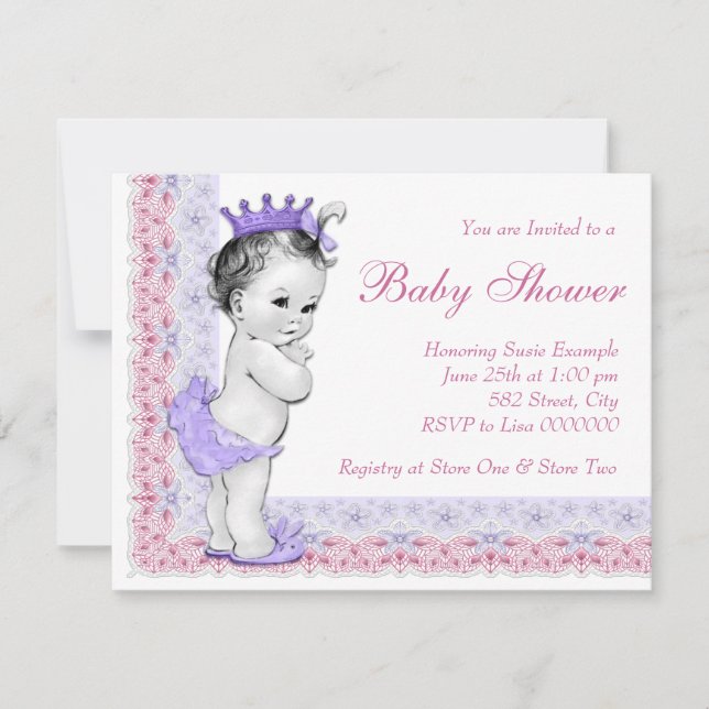Invitation Douce Baby Shower Rose et Violet pour Bébé (Devant)