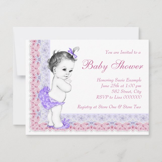 Invitation Douce Baby Shower Rose et Violet pour Bébé (Devant)