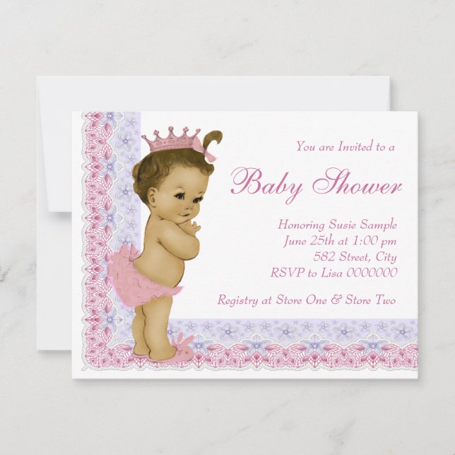 Invitation Douce Baby Shower Rose et Violet pour Bébé (Devant)