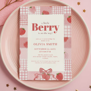 Invitation Douce Baby Shower Rose Gingham aux Fruits Rouges