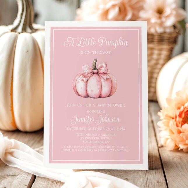 Invitation Douce Baby Shower Rose Pour L'arrivée D'une Petite (Pink Cute A Little Pumpkin On The Way Baby Shower Invitation)
