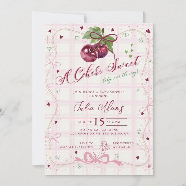 Invitation Douce Baby Shower Rose Rouge Mignonne (Devant)
