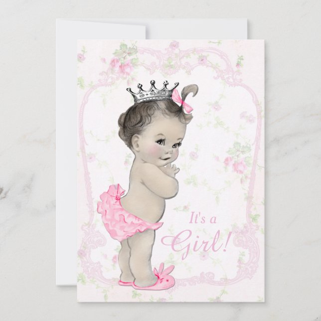 Invitation Douce Baby Shower Shabby Chic Rose Pâle (Devant)