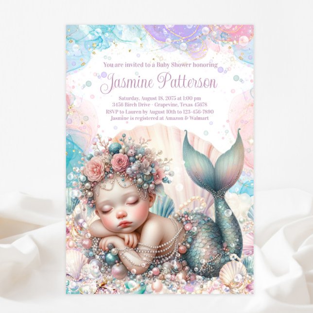 Invitation Douce Baby Shower Sirène Endormie (Créateur téléchargé)