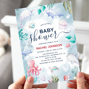 Invitation Douce Baby Shower Sous l'Océan à l'aquarelle