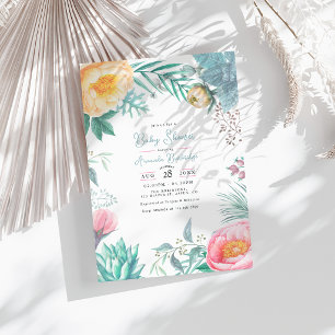 Invitation Douce Baby Shower Tropical Floral Pastel d'Été