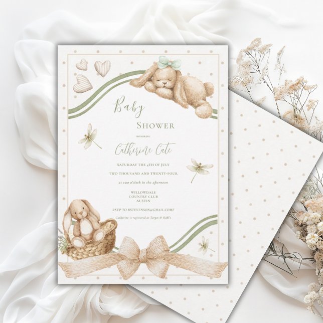 Invitation Douce Baby Shower Vintage Lapin Mignon (Créateur téléchargé)