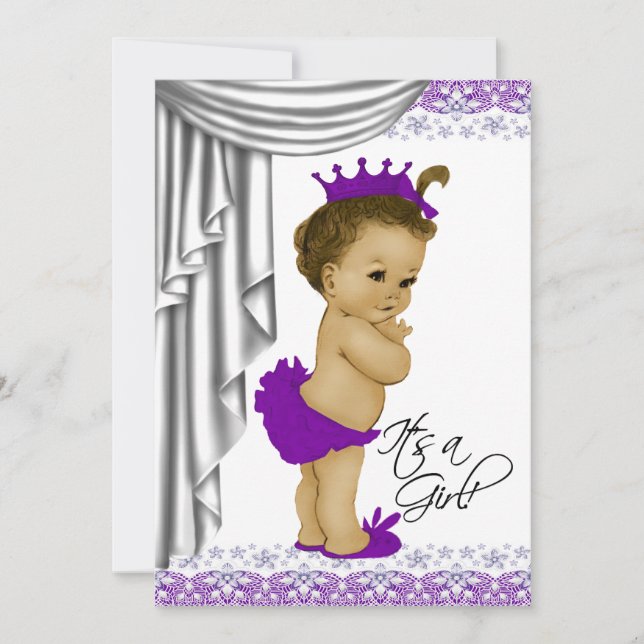 Invitation Douce Baby Shower Violet et Gris (Devant)
