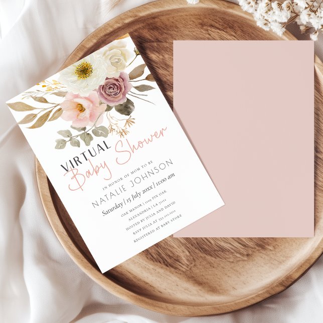 Invitation Douce Baby Shower Virtuelle Fille Florale Printemp (Créateur téléchargé)