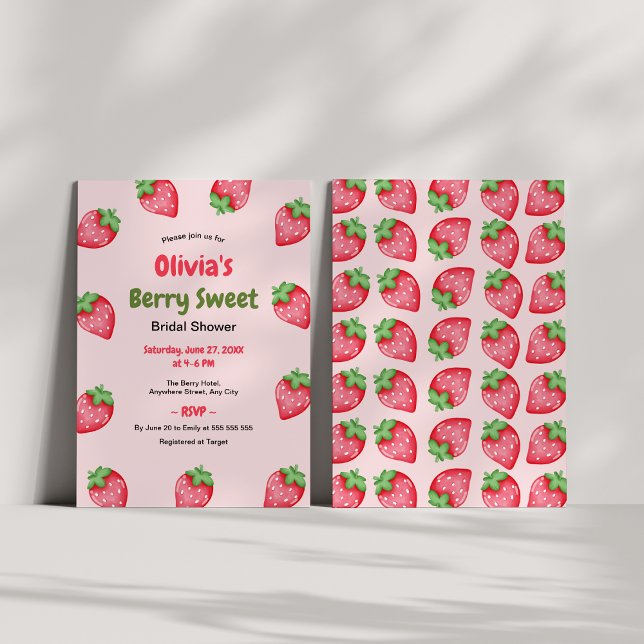 Invitation Douce baie rose rouge Fête de mariage de fraise  (Berry Sweet Pink Red Strawberry Bridal Shower Invitation )