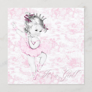 Invitation Douce Ballerine Rose Toile Baby Shower